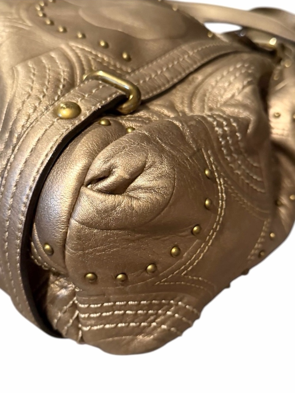 Coach Alex Metallic Gold Studded satchel crossbody Bag rare 2 original hangtags - Picture 11 of 13